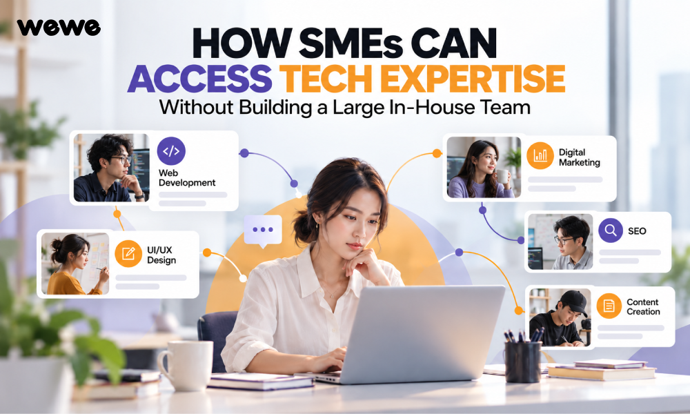 SME business owner collaborating with freelance digital professionals through WeWe Talent Marketplace.