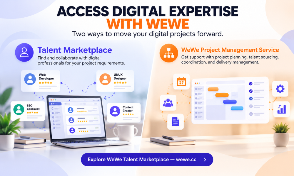 WeWe Talent Marketplace supporting SMEs through freelance talent matching and project management services.